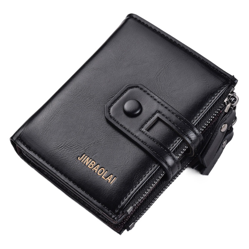 Jinbaolai Export Buckle Retro Men's Wallet Wallet Multi-Functional Double Zipper Coin Purse Drop Shipping
