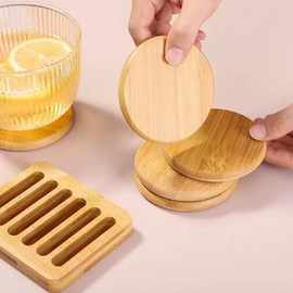竹制杯垫餐桌杯托架圆形简约热饮杯垫套装实木隔热垫下午茶家用