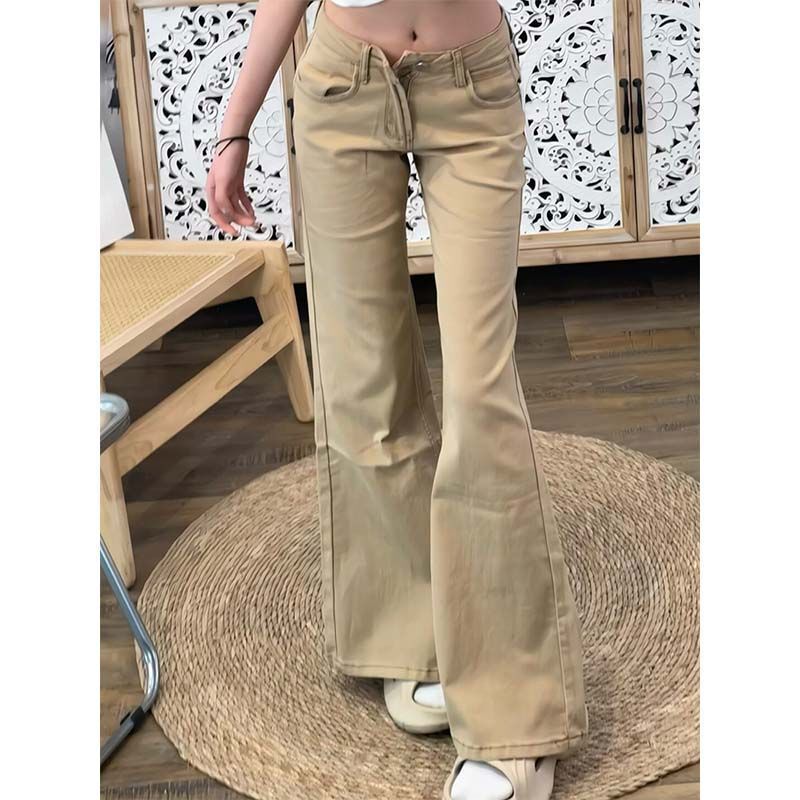 American-Style Khaki Flared Jeans for Women, Non-Stretch, 2025 Summer New Retro Low-Waist Wide-Leg Floor-Length Pants American-Style Khaki Flared Jeans for Women, Non-Stretch, 2025 Summer New Retro Low-Waist Wide-Leg Floor-Length Pants