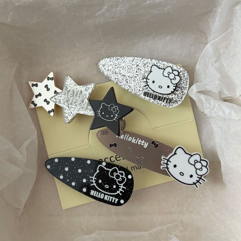 Sweet Cool Style Silver Cat Star Hairpin Japanese Sweet Versatile Girl Duckbill Hair Clip Hair Accessory Wholesale New Model