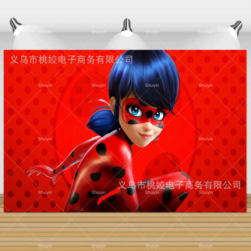 跨境亚马逊瓢虫雷迪儿童生日背景布乙烯基布派对装饰背景接JIT|undefined