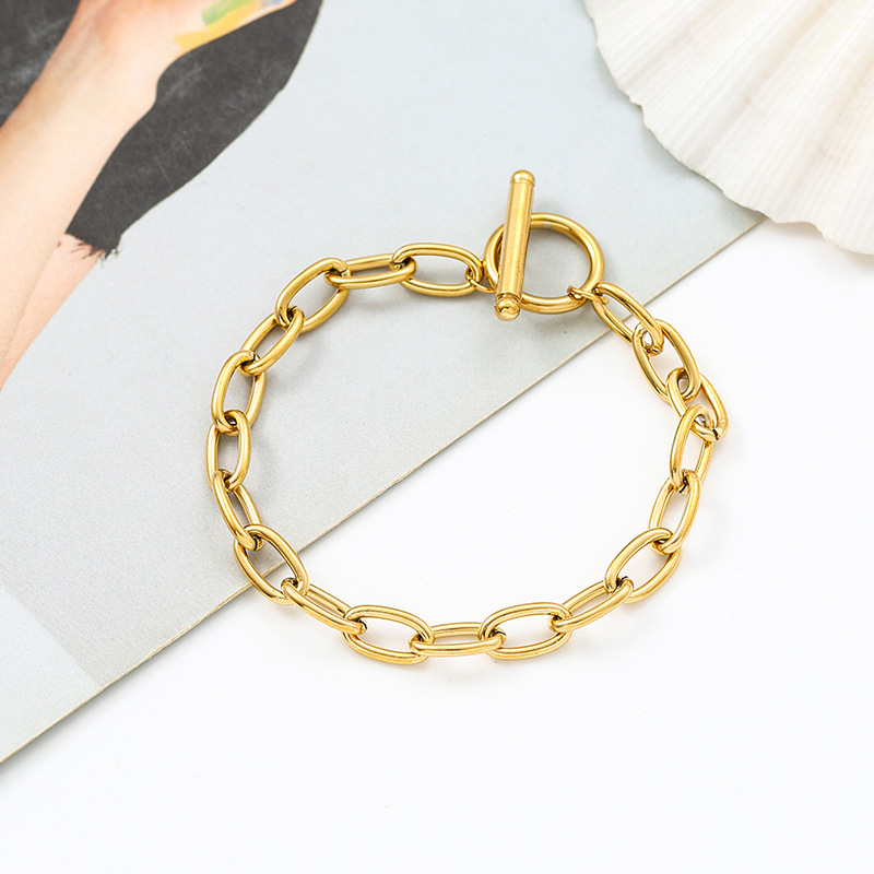 New Stylish and Simple Cross Paperclip Stainless Steel Bracelet for Women, Vintage Gold Ot Clasp, Exquisite Versatile Jewelry New Stylish and Simple Cross Paperclip Stainless Steel Bracelet for Women, Vintage Gold Ot Clasp, Exquisite Versatile Jewelry