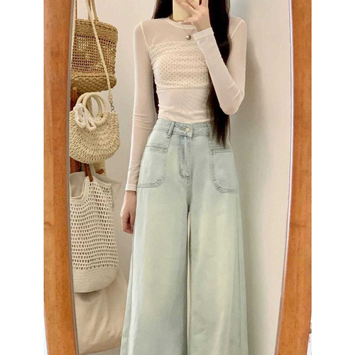 2385 Commuter Versatile Design Flared Leg Jeans for Women Spring and Autumn High-Waisted Slimming Tall-Heeled Ground-Long Jeans