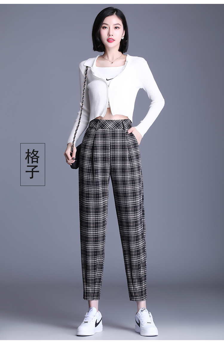 checkered high waist drape cropped trousers NSYZ34422