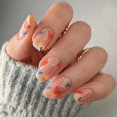 穿戴美甲成品批發情人節美甲貼片紅藍小愛心甲片 press on nails