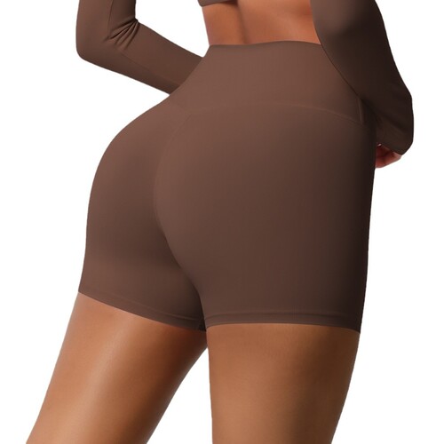 Spot cross-border solid color double-sided hair high waist tight hip lifting yoga shorts running fitness exercise three-quarter pants for women