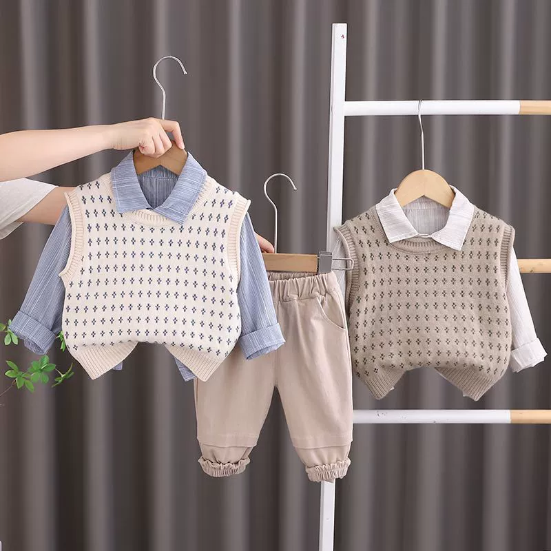 Детский трикотажный костюм-тройка для мальчиков весна-осень 2025, новый корейский стиль, модная детская верхняя одежда, трендовая одежда