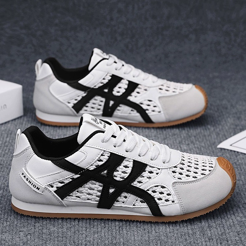 Тканая мужская обувь с вырезами, летняя моральная тренировочная обувь, мужская повседневная модная обувь, студенческая дышащая спортивная обувь, мужская новинка 2025 года