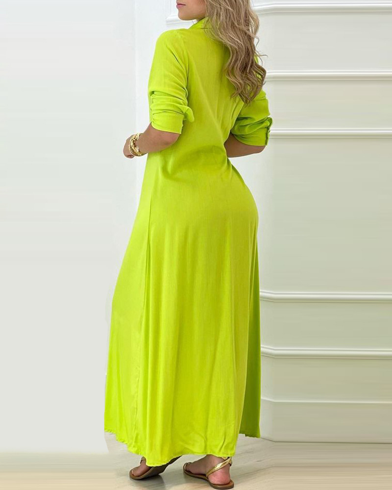 solid color shirt dress Women's Casual Roll Up Long Sleeve Shirt Dress Button Down Solid Color Dress Lapel V Neck Bodycon Dresses with Belt at Amazon Women's Clothing store