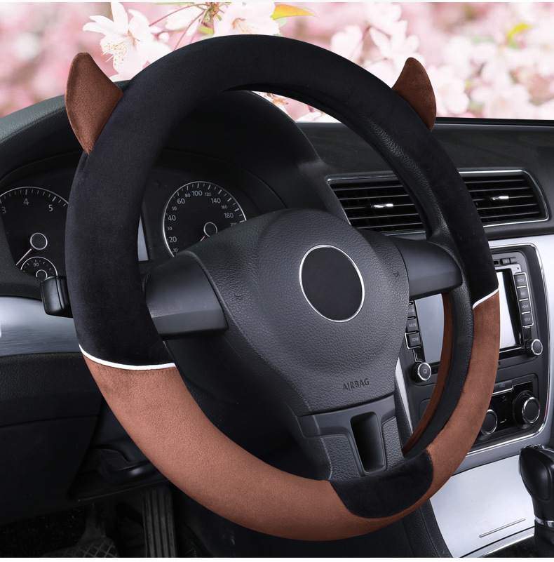 New Cartoon Little Devil Car Steering Wheel Cover Men's and Women's Cute Short Plush Fashion Car Handicap Cover Autumn and Winter