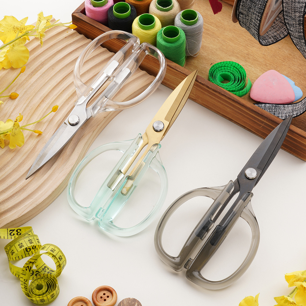 Household Scissors Stainless Steel Strong Scissors Household Chicken and Fish Killing Scissors Transparent Handle Sharp Kitchen Scissors