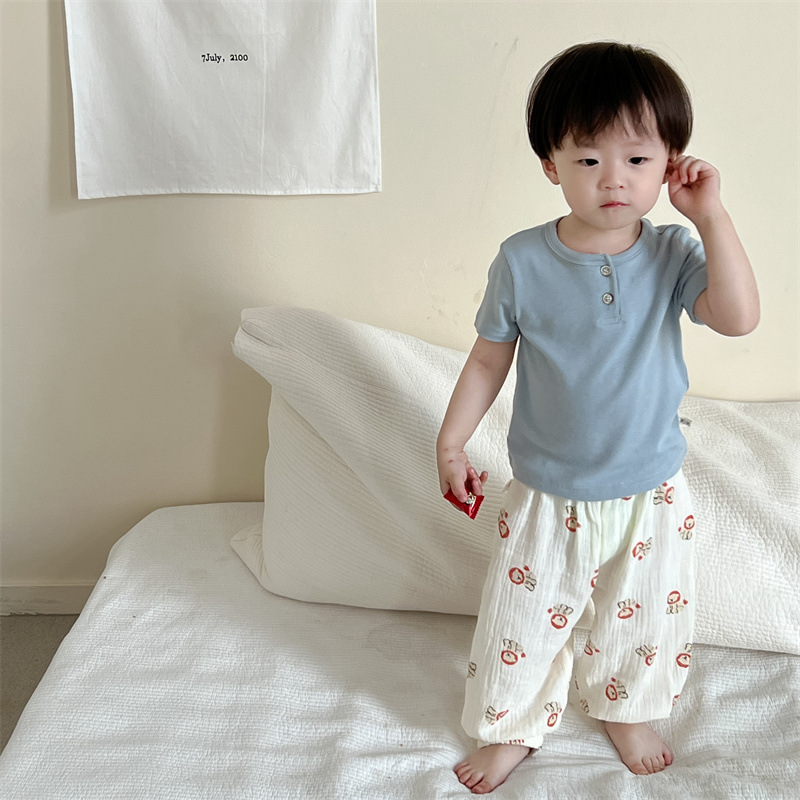 Ropa de verano para niños delgados pantalones anti-mosquitos set coreano ropa infantil mangas cortas camiseta pantalones dos sets image 7