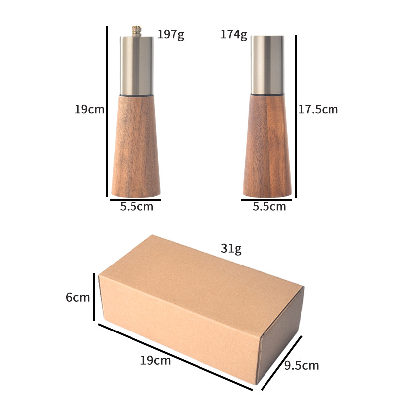 Acero inoxidable primer molino de pimienta de sal marina cocina Acacia botella de condimento de madera cerámica manual molino de pimienta conjunto