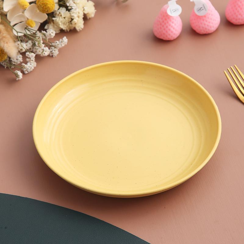 小麦わらプレート 家庭用食器 高級感プラスチックフルーツプレート 大型丸皿 サラダ・デザート・スナックプレート|undefined