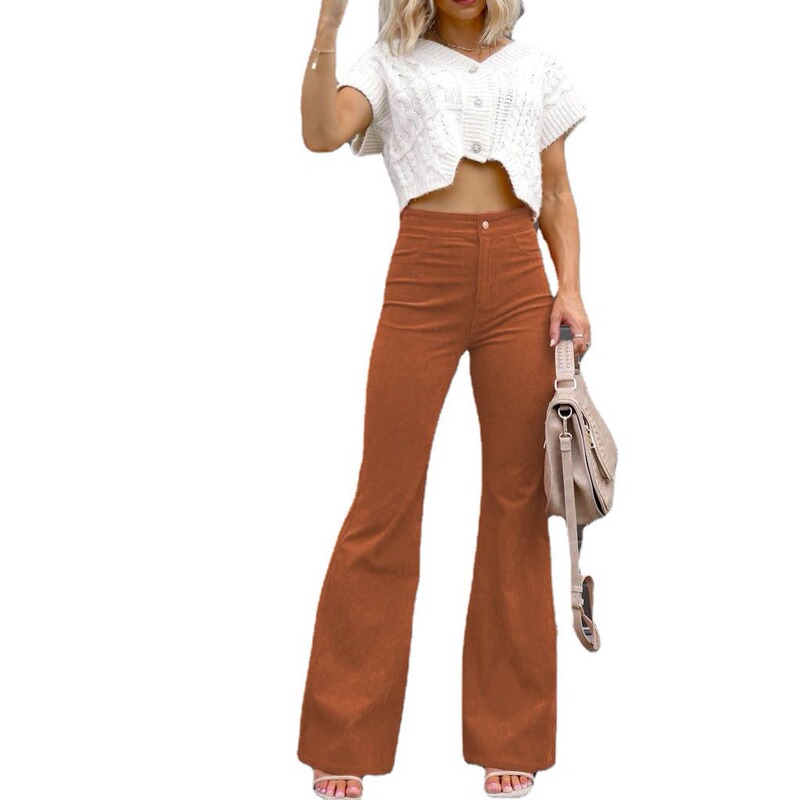 Amazon 2025 Winter New Solid Color Corduroy Casual Fashion Elegant Women's Trousers Trendy Brand European and American Casual