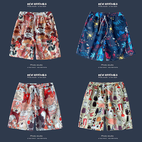 Men's Hawaii Casual Shorts, Loose and Versatile, Hawaiian Style, Flowered Pajama Shorts for Beach Vacation, Trendy Couple's Five-Pocket Pants
