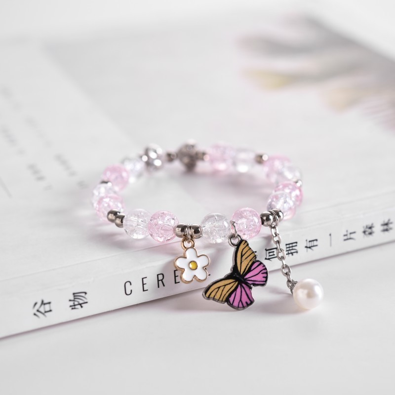 Couple Student Crystal Beaded Butterfly Bracelet Colorful Cartoon Girl Children Cute Gift Accessories
