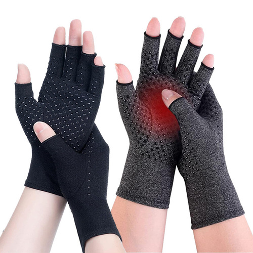 New half-finger pressure gloves, sports fitness training gloves, breathable hemp gray hand back style dotted gloves Amazon