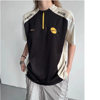 半拉链撞色拼接t恤男女夏季户外运动防晒训练服球衣凉感速干短袖