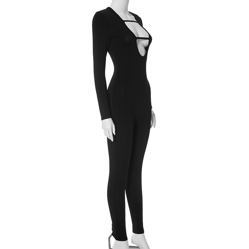 Women Clothing Autumn Winter Long Sleeve Hollow Out Cutout Sexy Sexy Jumpsuit