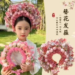 子供のかんざしの花の糸の女の子の超仙の花のカチューシャの少女の民族の風の花の輪のカチューシャのネットの赤い写真の髪飾り