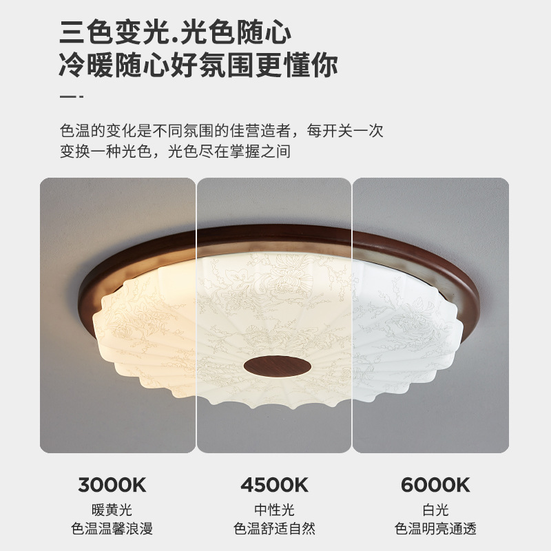 [Estrictamente seleccionado] Dormitorio principal de estilo antiguo 2025 Nuevo patrón Retro redondo techo protección ocular Lámparas Zhongshan de espectro completo