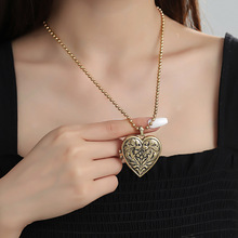 欧美跨境热卖文艺爱心吊坠项链可打开放照片批发小众女士桃心项坠