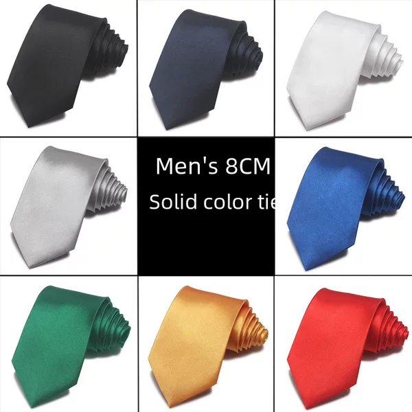 Men's 8cm Hand-Tied Tie Pure Color Tie Single Color One Satin Polyester Silk Business Formal Wear Casual High-End Sense