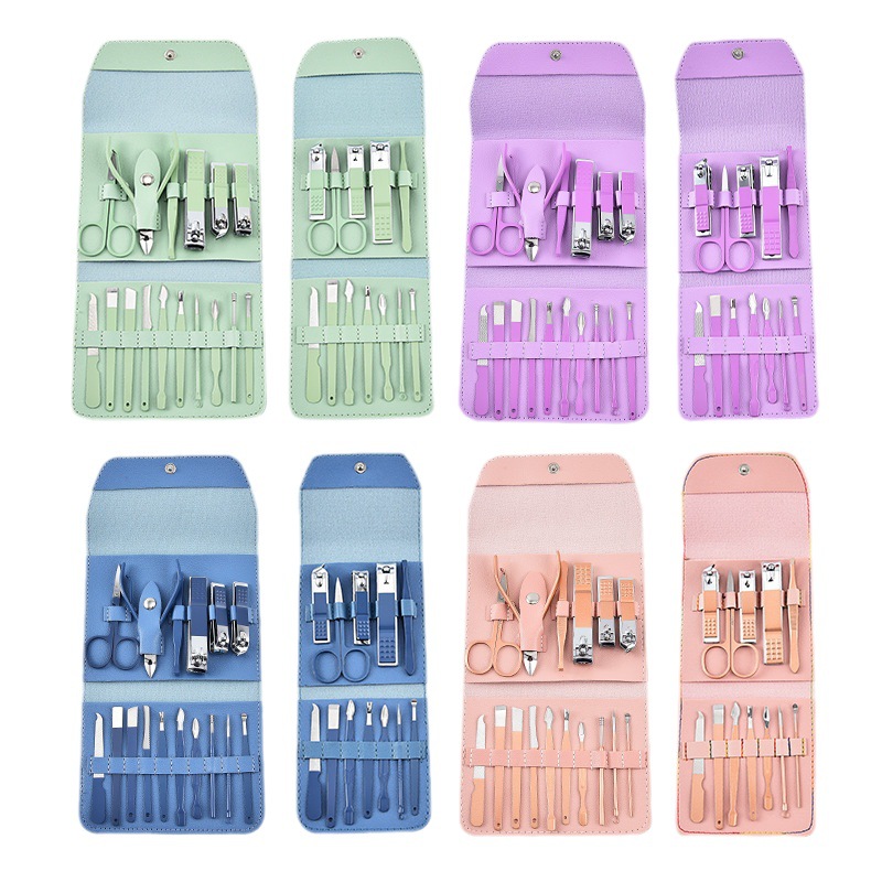 Stock nail clipper set Green 16-piece nail clipper beauty tool Manicure pliers Pedicure ear cuticle knife