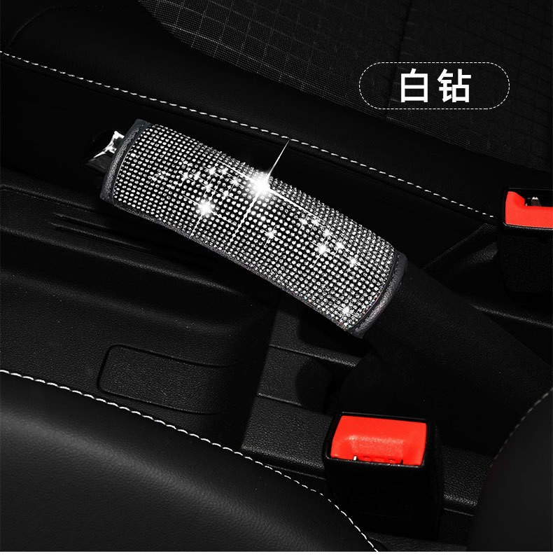 Car Diamond-Encrusted Handbrake Cover, Seatbelt Shoulder Pad, Hot-Drilled Gear Shift Head Protective Cover, Decorative Interior Accessories
