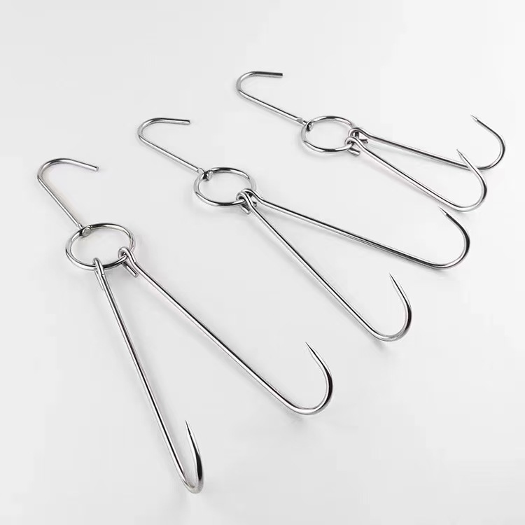 Wholesale stainless steel barbecue meat hook ring roast duck double hooks hanging hook roast duck hook hanging hook barbeque needle pork hook