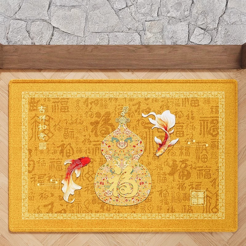 金色发财葫芦半圆新中式地垫入户门垫进门地毯大门口门厅黄色脚垫|undefined