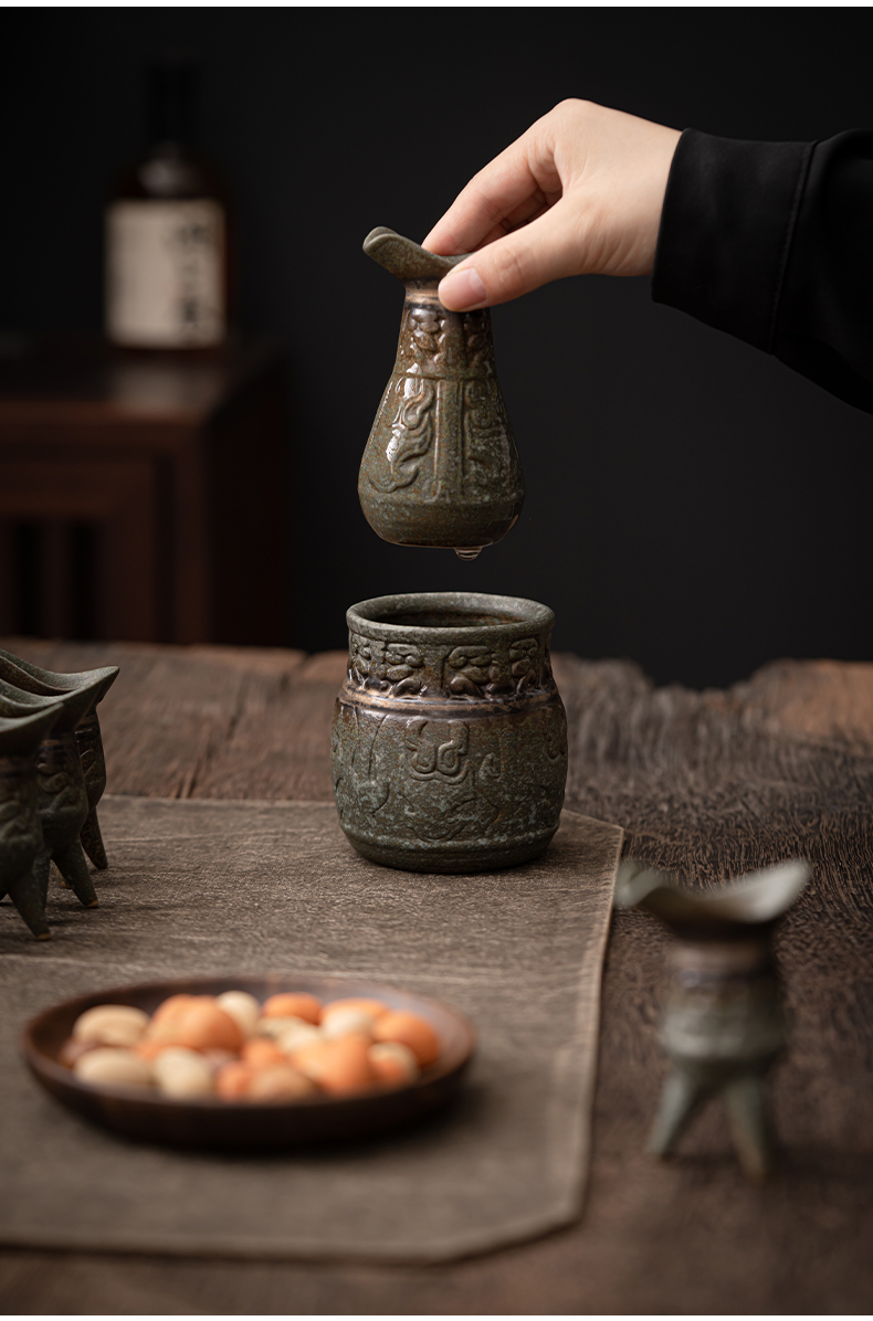 复古爵杯酒樽三脚爵杯战国古风酒杯仿古酒具青铜三国古代酒杯-阿里巴巴