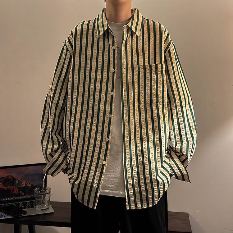 Moda estándar masculino literario temperamento diario moda de primavera moda juvenil tendencia de camisa de manga larga de moda perezosa