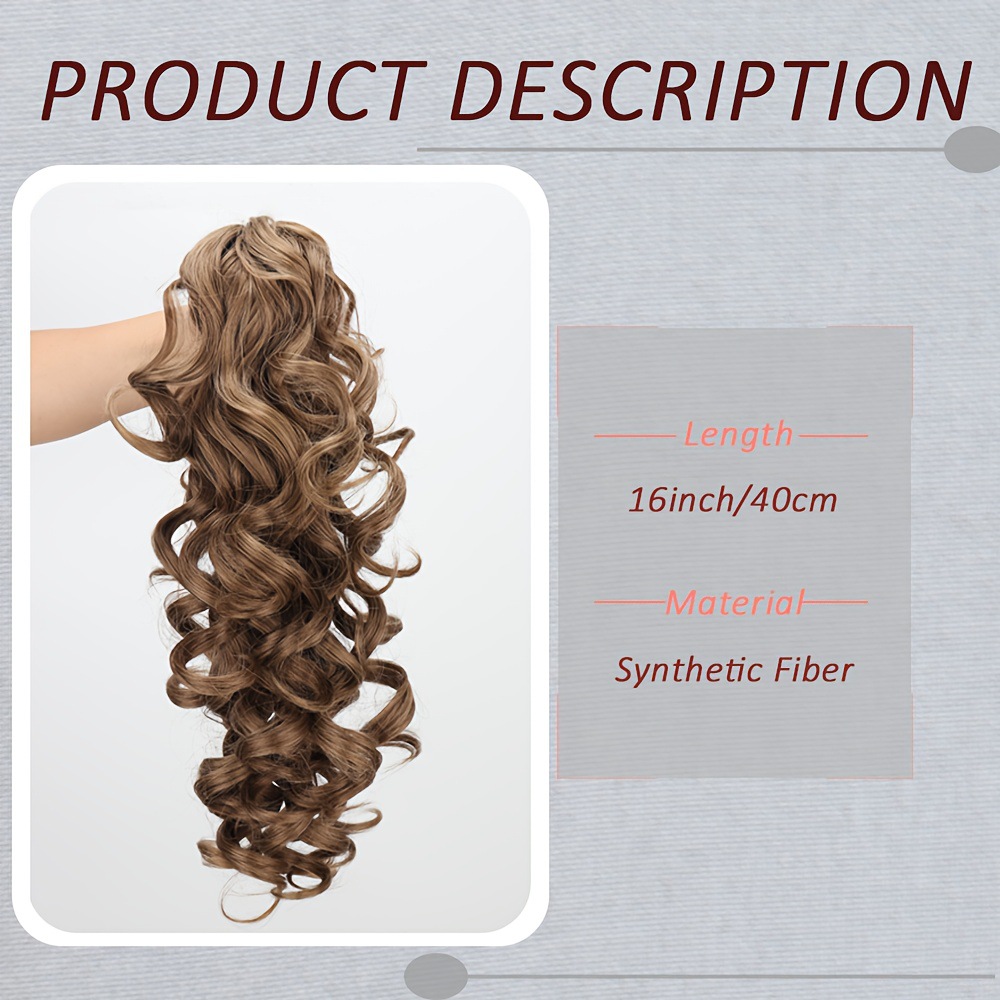16inch Brown Black Textured Curly Hair Synthetic Fiber Claw Clip Style Ponytail_voghion.com