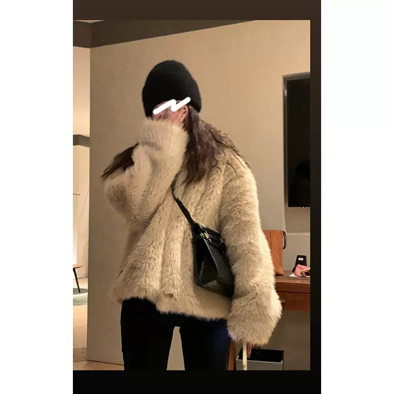 网红同款韩版宽松仿皮草毛毛外套女冬高级感仿兔毛绒保暖上衣女潮