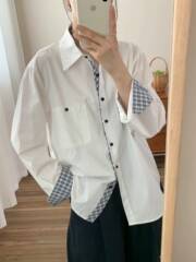 白色棉长袖衬衫女 春秋新款韩版宽松显瘦上衣外套批发