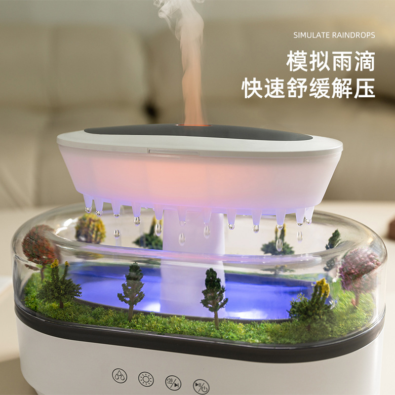 跨境新款微景观香薰机家用超声波七彩渐变氛围灯白噪音雨滴香氛机|undefined