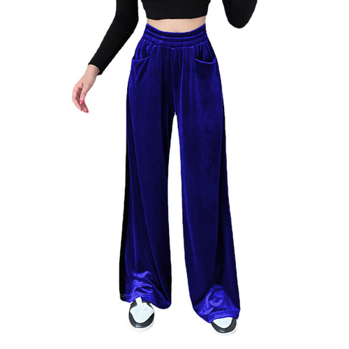 Autumn new style suede waist-waist all-matching hanging stitching straight pants overalls casual pants