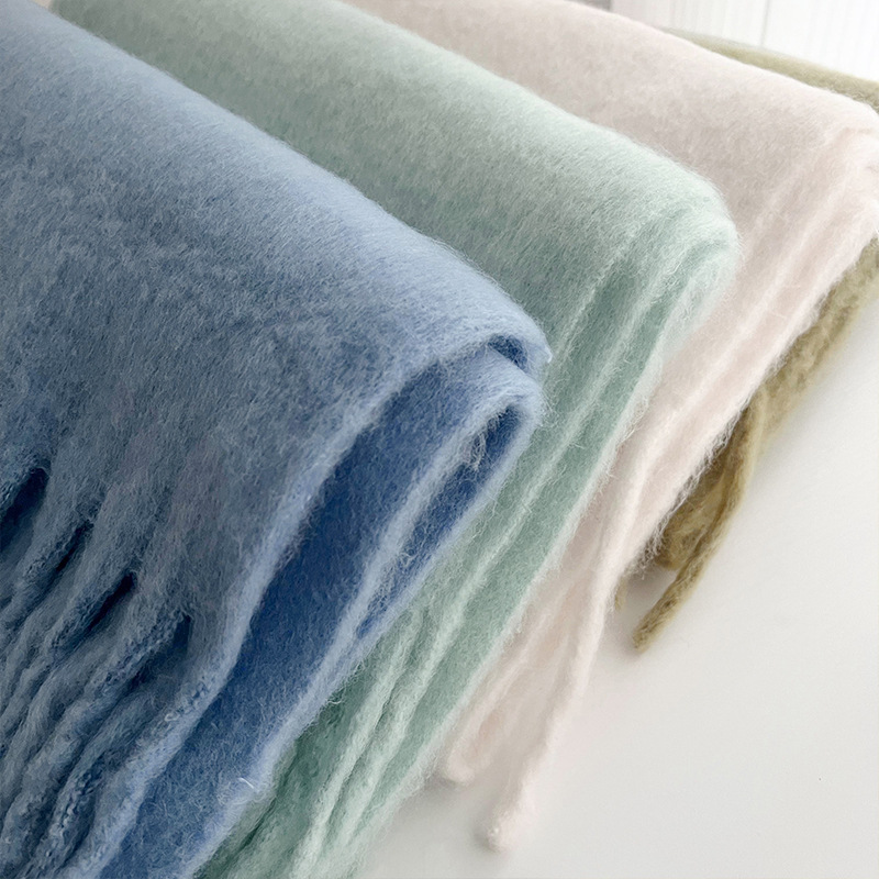 Solid color mohair with lazy style, soft fluffy solid color, big pull hair warm scarf for students and couples_voghion.com