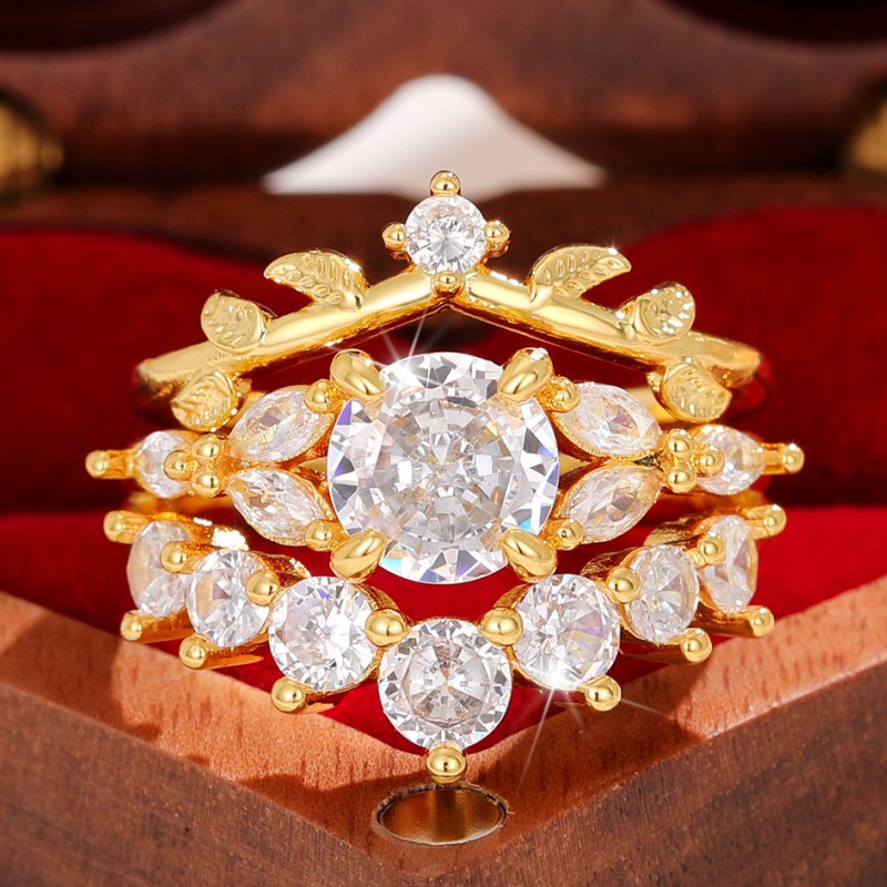 Women's Gender Ig Style Shiny Round Leaves Copper Inlay Zircon Rings