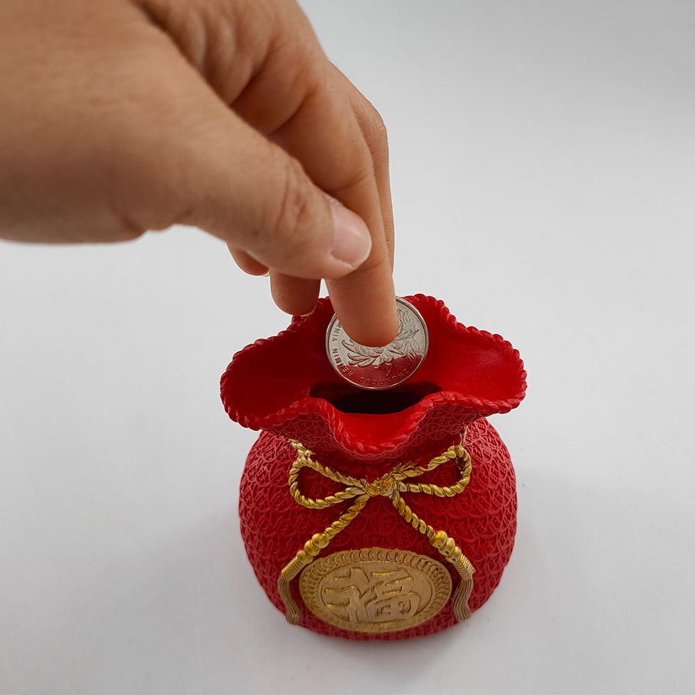 批发招财福袋存钱罐摆件树脂工艺品客厅电视柜新中式装饰储蓄摆设