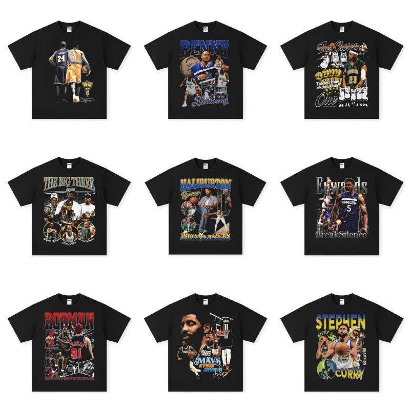 Hot-Selling New Pure Cotton T-Shirt Nba Star Irving Kobe Curry Printed Basketball T-Shirt Summer Small Neckline Jersey