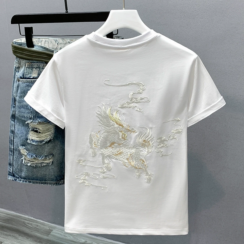 Trend T-shirt, Chinese style, with embroidery, oversize, with short sleeve