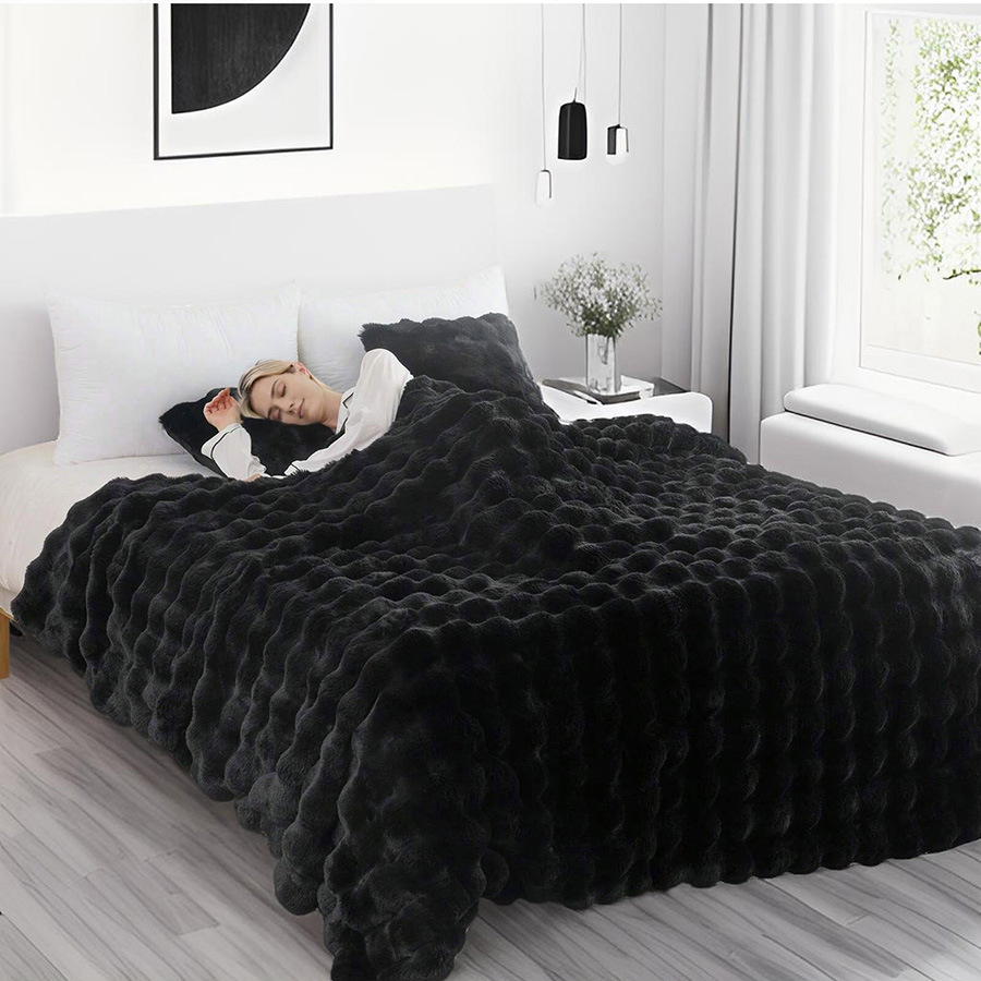 Tombas de burbuja de peluche de conejo, mantas de siesta de oficina, mantas de doble espesor, mantas de burbuja de oficina multifuncionales