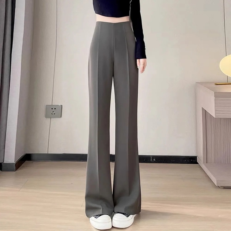 女性用ナローワイドレッグパンツ2025年夏新作小柄ドレープストレートパンツルーズハイウエストややフレアスーツパンツ|undefined