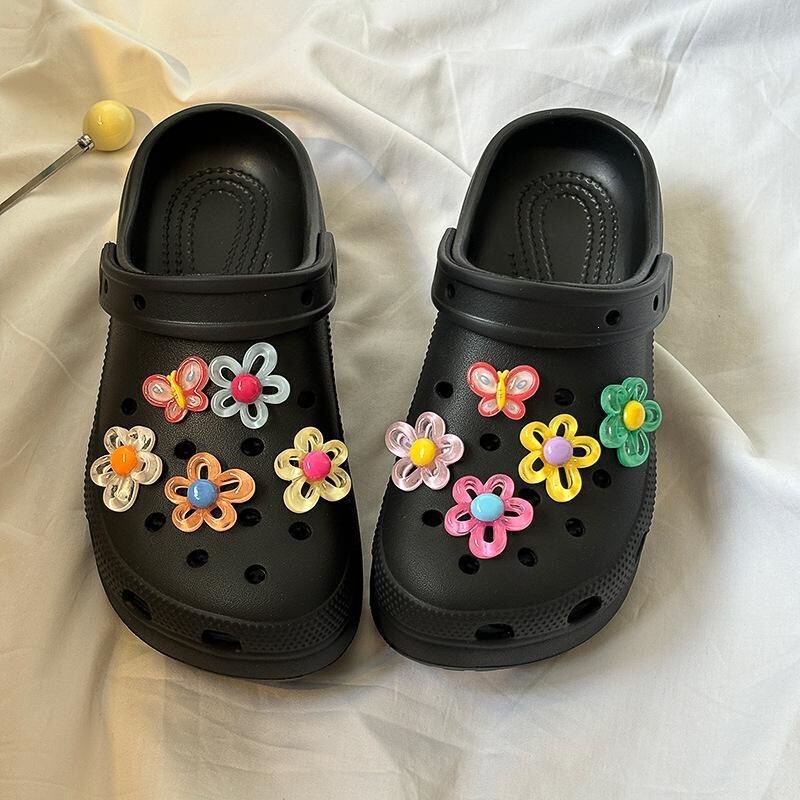 Cloud Clog Shoes for Women, Cute Floral Design, 5cm Height Increase, Thick Sole, Versatile for Students, Closed-Toe Slippers for Outdoor Wear, Beach Shoes for Summer
