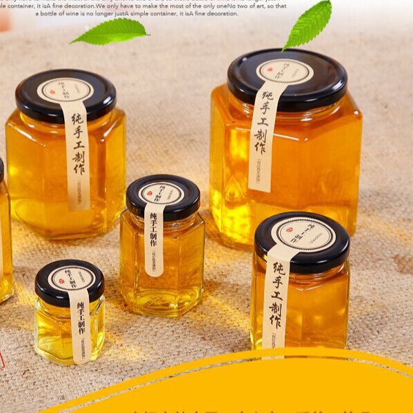 厂家六棱玻璃瓶储物罐六角玻璃瓶方形酱菜瓶六角蜂蜜瓶果酱瓶