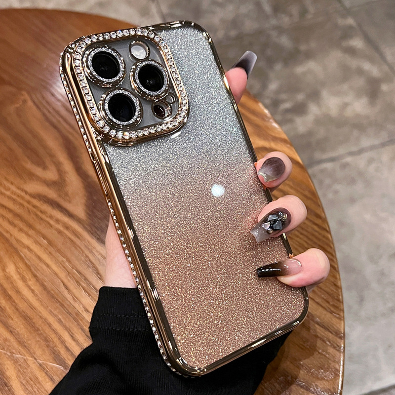 IPhone16メッキ水ドリル化粧鏡磁気吸引スタンド携帯ケースリンゴ15レンズ付きフラッシュソフトカバー|undefined