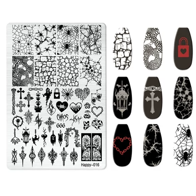 Dırnaq bəzəkləri Frosted Stamping Plate - happy-016-with-back-plate